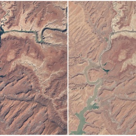 Lake Powell (Arizona a Utah), březen 1999 – květen 2014.