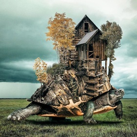 Plachetnice odlétá za pět minut! Jste připraveni? ptá se autor dechberoucích koláží