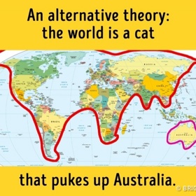 1. Světová pevnina je ve skutečnosti kočka, co si hraje s klubíčkem.