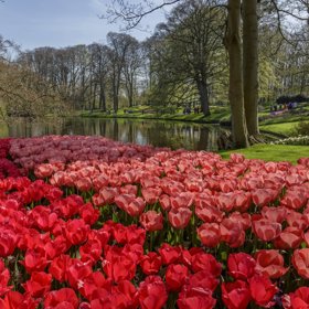 V dubnu tu květinové záhony a políčka v kombinaci s vodními toky vytvářejí úplnou jarní pohádku.