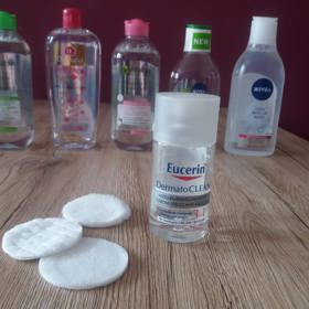 Micelární čisticí voda Eucerin DermatoClean 3v1: Proti této micelární vodě nemají ani voděodolná líčidla šanci, stačí jednou přejet tamponkem a jsou dole. Na pleti je voda příjemná a nedráždí ani oční okolí, obsahuje v sobě totiž i odličovač. očí.
