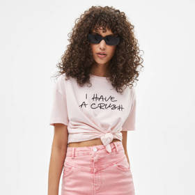 Pastelově růžová sukně s vysokým pasem, Bershka, 449 Kč