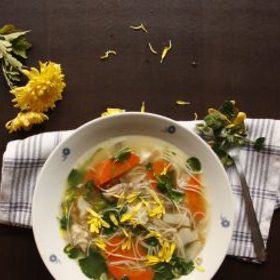 Polévka s fialkami a pampeliškami

Budete potřebovat:

40 g másla
40 g hladké mouky
2,5 dl mléka
2 hrsti fialek a pampelišek
1, 25 l vody
1 žloutek
petrželovou nať
pažitku

Z másla a mouky si připravte světlou jíšku, kterou zalijte vodou a dohladka vymíchejte. Květy nakrájejte a chvíli poduste na másle. Pak polévku osolte, opepřete a vložte do ní opečené fialky a pampelišky. Podávejte zjemněnou žloutkem rozšlehaným v trošce mléka. Dozdobte petrželkou a pažitkou.