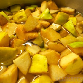 Kompot z duly:

Suroviny:

400 g kdoulí
400 ml vody
200 g cukru
2 lžíce citronové šťávy.

Postup:

Kdoule oloupeme, rozřízneme, vykrojíme jádřince a nakrájíme na kousky.

Vodu svaříme s cukrem asi 3 minuty, ke konci přidáme citronovou šťávu.

Kousky kdoulí navrstvíme do skleniček, zalijeme horkým rozvarem cukru a zavíčkujeme.

Nachystané kompoty zavařujeme přiklopené poklicí napůl ponořené do vroucí vody asi 10 minut. Po patnácti minutách dáme hrnec do dřezu a pomalu vlažnou vodou obsah hrnce zchladíme, aby nám kdoule dále neměkly a zůstaly pevné.