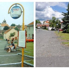 Takhle vypadala autobusová zastávka, dnes už na stejném místě nestojí.