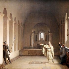 Templáři jsou nejslavnějším rytířským řádem historie. Panuje kolem nich řada mýtů, hledači pokladů pátrají po jejich ukrytých cennostech a kvůli templářům se dokonce bojíme pátku třináctého. Krvavý pogrom na templáře totiž začal v pátek 13. října 1307. Nejslavnějším členem řádu byl velmistr Jacques (Jakob) de Molay. Zde na obraze od malíře Fleury Françoisa Richarda z roku 1806.