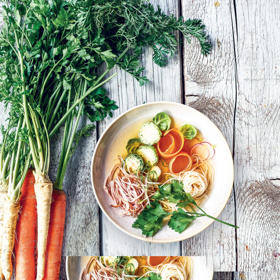 Krůtí vývar se zeleninou:

SUROVINY NA VÝVAR:
1,5 l	vody		
krůtí prsa, křídla		
2	mrkve		
1⁄2	celeru		
1	kořenová petržel		
1	cibule		
1	petrželová nať		
1	bobkový list		
5	kuliček černého pepře		
3	kuličky nového koření		
1	stroužek česneku		
1	snítka tymiánu.		
DO POLÉVKY:
2	mrkve		
300 g	růžičkové kapusty		
300 g	nudlí		
krůtí maso z vývaru		
petrželka		
sůl, pepř.

Postup:

Části krůty, mrkev, celer, petržel a cibuli dejte na plech a pečte 30 minut na 180 °C.

Upečené maso a zeleninu dejte do hrnce a zalijte vodou. Přidejte ostatní ingredience na vývar a přiveďte k mírnému varu. Postupně sbírejte pěnu, která se vytvoří, aby se vývar nezakalil. Nepřiklopené vařte 5 hodin. Poté sceďte.

Maso nechte vychladnout a očistěte. Nakrájejte na nudličky.

Růžičkovou kapustu pokrájejte na půlky, mrkev na proužky. Zeleninu vložte do vývaru, přidejte nudle a krůtí maso. Krátce povařte, aby zelenina a nudle změkly. Na závěr osolte a opepřete.