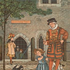 Chov krkavců v londýnském Toweru na ilustraci z roku 1883.