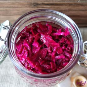 Červená řepa se zelím:

Suroviny:

1 kg červené řepy
1 kg zelí
20 dkg cibule
40 g soli
20 g cukru
2 kávové lžičky kmínu
dle chuti anýz a fenykl.

Postup:

Syrovou červenou řepu očistěte nejlépe škrabkou na brambory a nahrubo nastrouhejte. Zelí nakrouhejte na 2–3 milimetry široké proužky, cibuli rozkrojte na půlky a nakrájejte na tenké plátky. Vše nasypte do velké mísy a důkladně promíchejte. Plňte do nádob, do kterých obsah napěchujete tak, aby mezi jednotlivými kousky zeleniny bylo co nejméně vzduchu. Povrch zatižte. Po vykvašení udržujte zeleninu stále ponořenou pod hladinou nálevu, pokud je ho málo, dolijte 2% solným roztokem. Uchovávejte v chladu. Zkvašenou zeleninu je také možné přemístit do menších sklenic, v lednici vydrží i víc než rok.