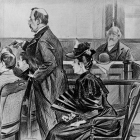 Lizzie Bordenová na lavici obžalovaných.