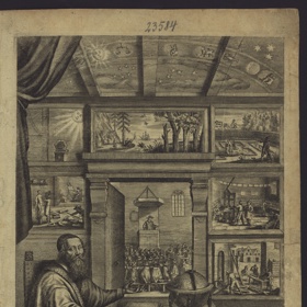 Mědirytinový předtitul sebraných didaktických spisů J. A. Komenského vydaných v Amsterdamu roku 1657.