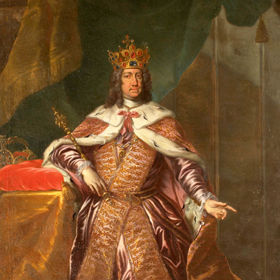 Císař Karel VI. má na hlavě Svatováclavskou korunou, která prý na toho, kdo si ji nasadí neoprávněně, snese smrtící kletbu.