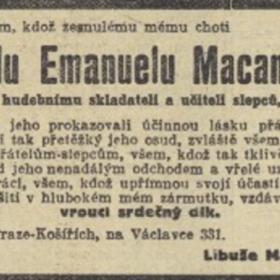 V Národních listech z 18. února 1925 se kromě případu Alexandra Myzyny psalo také o úmrtí hudebního skladatele Karla Emanuela Macana.
