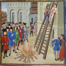 ...poté následovalo věšení. Odsouzený byl však včas odříznut...
