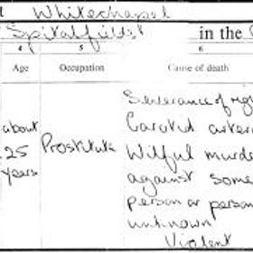 Úmrtní list Mary Jane Kelly, která se stala nejmladší a také poslední obětí Jacka Rozparovače.