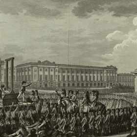 Nějak takto probíhala poprava Ludvíka XVI. Měl zemřít statečně. Je ale poměrně nejasné, za jak dlouho. Kolují o tom různé mýty.