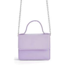 Fialová mini crossbody kabelka se stříbrným řetízkem a uchem, 105 Kč
