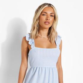 Boohoo, nabírané šaty s gingham vzorem. 699 Kč
