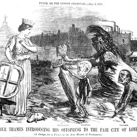 ...který Londýnu představuje své děti - záškrt, tuberkulózu a choleru.