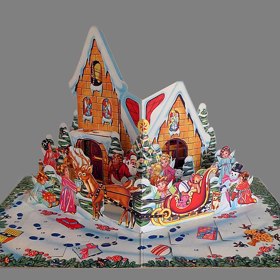 Adventní kalendář může mít i atypický tvar. Tuto část vesničky vyrobila v roce 1959 firma Carlsen Verlag.