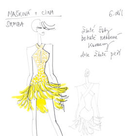 Návrh šatů Adriany Maškové pro sambu v 6. díle StarDance.

