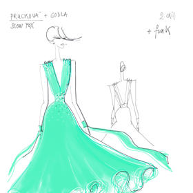 Návrh šatů Terezy Pruckové pro slowfox ve 2. díle StarDance.
