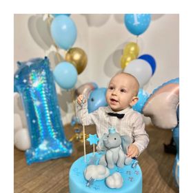 Oslava Nathanielova prvního roku proběhla ve velkém stylu. Nechyběl modrý dort se sloníkem a spousta balónků.