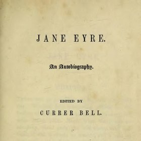 Úvodní strana románu Jana Eyrová, Charlotte Brontëová jej vydala pod jménem Currer Bell.