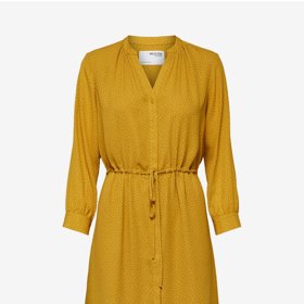 Žluté dámské puntíkované šaty se zavazováním. Selected Femme, 1869 Kč