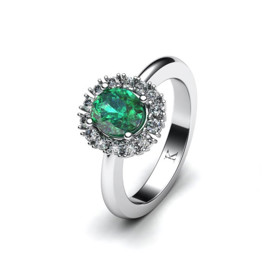 Nadčasový zlatý prsten se smaragdem a brilianty. Korbička Šperky, 64 500 Kč