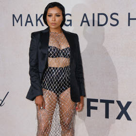 Průsvitné šaty z kamínků, které odhalovaly spodní prádlo, oblékla herečka Kat Graham. 