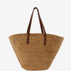 Hnědá slaměná velká plážová kabelka. Pieces, 977 Kč