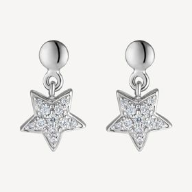 Hvězdičkové visací náušnice ze čtrnáctikarátového bílého zlata s brilianty. ALOve, 14 720 Kč