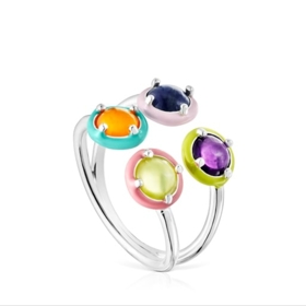 Stříbrný prsten TOUS Vibrant Colors se čtyřmi drahými kameny a smaltem. TOUS, 3 629 Kč.