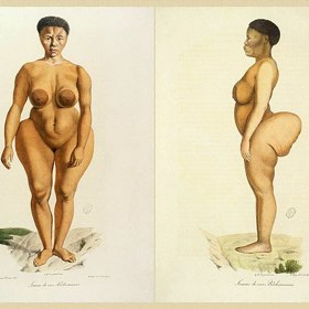 Saartjie Baartman byla vystavována kvůli svému výraznému pozadí. Šlo o anatomickou poruchu zvanou steatopygie.