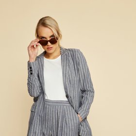 Šedomodré dámské pruhované sako. ZOOT.lab, 699 Kč