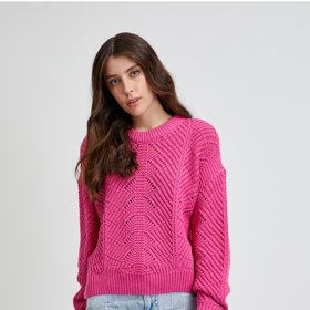Tmavě růžový žebrovaný svetr. NOISY MAY, 562 Kč