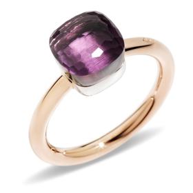 Prsteny Nudo jsou pro značku Pomellato typické. Osmnáctikarátové růžové zlato s ametystem od 51 300 Kč