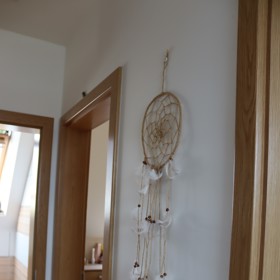 Koupelna (vlevo) se nachází hned vedle Hančiny ložnice, kde má také svoji šatní skříň. Vše je umístěné v poschodí rodinného domku.