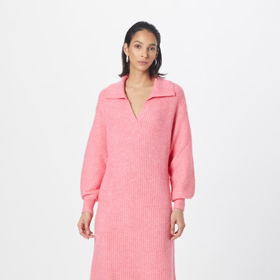 Růžové šaty s límcem a hlubokým výstřihem. Vero Moda, 989 Kč