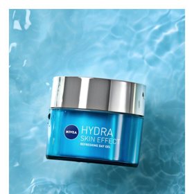 Hydra Skin Effect je denní hydratační gel s kyselinou hyaluronovou, který hydratuje až 72h. Nivea, 306Kč