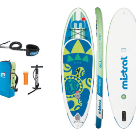 Dvoukomorový dětský paddleboard Mistral 8'6" se snadno přepravuje díky kompaktní velikosti balení a praktickému batohu (Lidl, 7999 Kč).