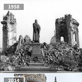 3. Socha Martina Luthera, Drážďany, Německo, 1958–2014. „Nejdřív se musí něco zbourat, aby se něco jiného mohlo postavit,“ chce se napsat k této fotografii.