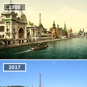 4. Quai Des Nations, Paříž, Francie, 1900–2017. Zatímco zeleně v řadě městských částí ubývá, v této pařížské u řeky Seina je tomu naopak. Příroda tu dostala příznačně zelenou.