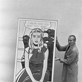 Instalace Lichtensteinova obrazu v Stedelijk muzeu v Amsterodamu.