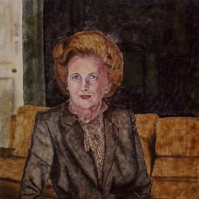 Portrét Margaret Thatcher.