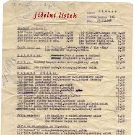 Jídelní lístek z roku 1986