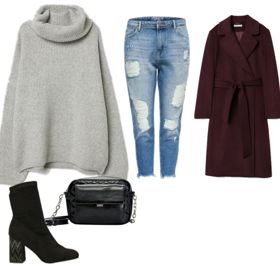 Polokozačky, OMG!, Humanic, 999 Kč
Crossbody kabelka, Stradivarius, 499 Kč
Kabát z vlněné směsi, H&M, 2 999 Kč
Boyfriend džíny, Only, 1 300 Kč
Žebrovaný svetr s rolákem, H&M, 999 Kč