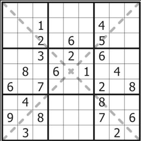 Klasické sudoku - Do každého prázdného políčka vepište číslici od 1 do 9 tak, aby se v žádném řádku, sloupci ani
ohraničeném čtverci 3x3 žádné z čísel 1-9 neopakovalo.