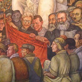 Detail z obrazu "El hombre en cruce de caminos" (1934).